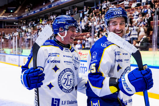 Leksands Patrik Zackrisson och Max Veronneau jublar