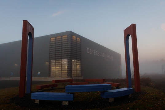 Östersund Arena i dimma
