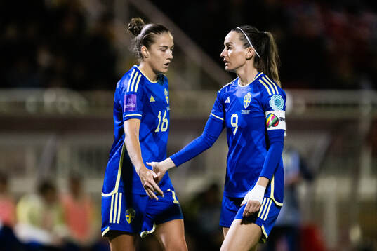 Filippa Angeldahl and Kosovare Asllani of Sweden