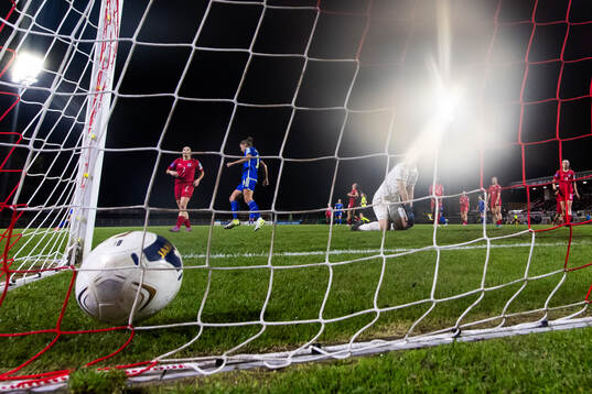 Goalkeeper Lucie Schlime of Luxembourg looks dejected