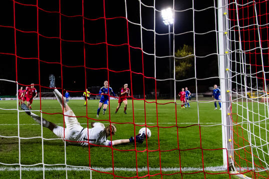 Goalkeeper Lucie Schlime of Luxembourg with a save
