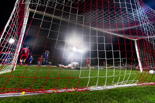 Goalkeeper Lucie Schlime of Luxembourg looks dejected