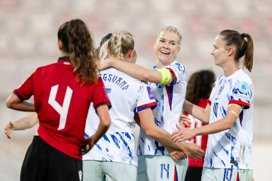 Ada Hegerberg and Caroline Graham Hansen of Norway celebrate