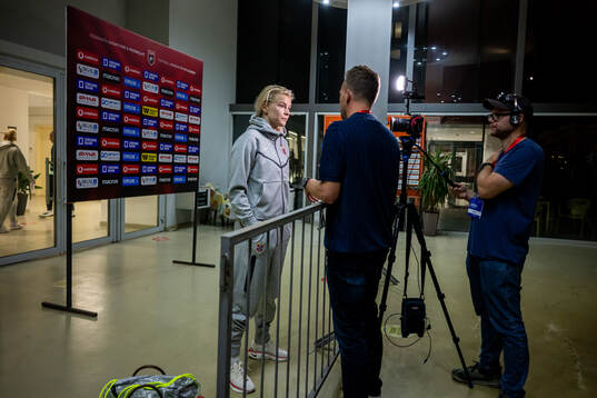 Ada Hegerberg of Norway is being interviewed by NRK