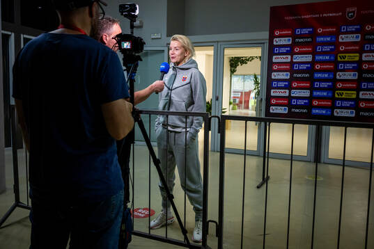 Ada Hegerberg of Norway is being interviewed by NRK