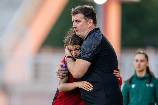 Fortesa Berisha and Armir Grimaj, head coach of Albania