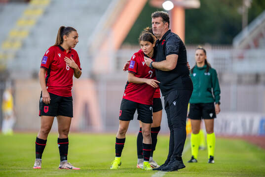 Fortesa Berisha and Armir Grimaj, head coach of Albania