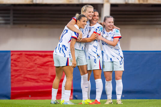 Ada Hegerberg of Norway celebrates with Celin Bizet