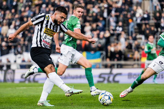 Landskronas Edi Sylisufaj skjuter in 2-0 målet