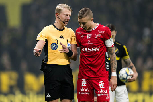 Domare Adam Ladebäck och Elfsborgs Sebastian Holmen