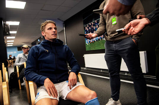 Malmö FFs Jens Stryger Larsen på en pressträff