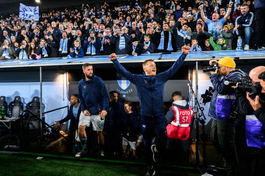 Malmö FFs Pontus Jansson och Anders Christiansen jublar