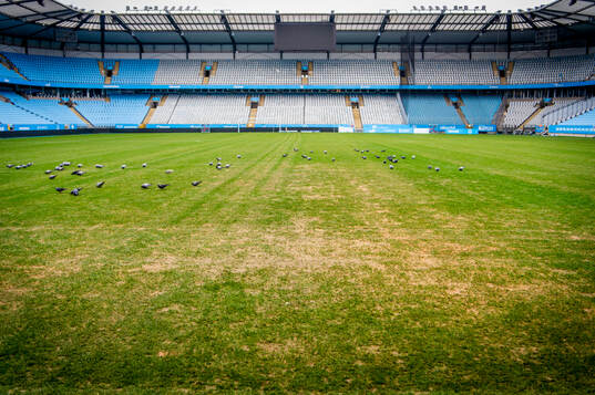 Inspektion av gräsmattan på Eleda Stadion
