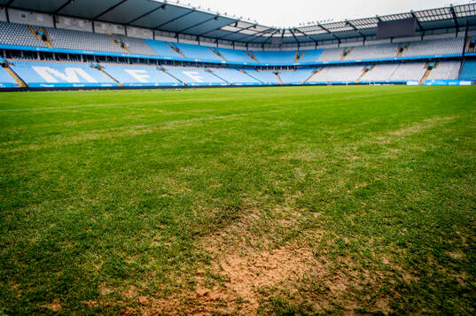Inspektion av gräsmattan på Eleda Stadion