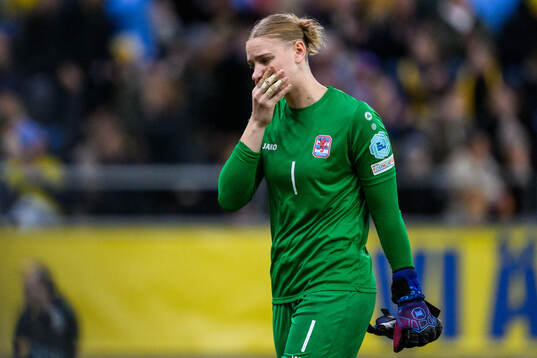 goalkeeper Lucie Schlime of Luxembourg looks dejected at