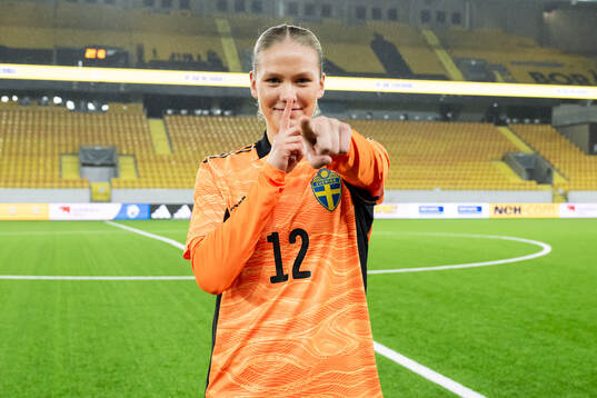 Goalkeeper Hanna Karlsson of Sweden celebrates