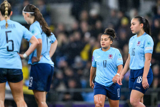 Caroline Jorge and Leila Schmit of Luxembourg look dejected