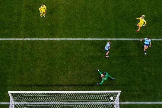 Stina Blackstenius of Sweden scores 5-0 behind goalkeeper