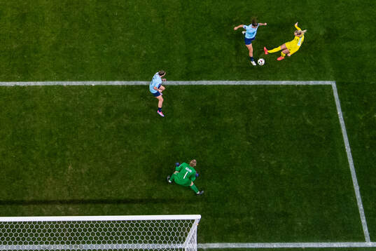 Stina Blackstenius of Sweden scores 5-0 behind goalkeeper