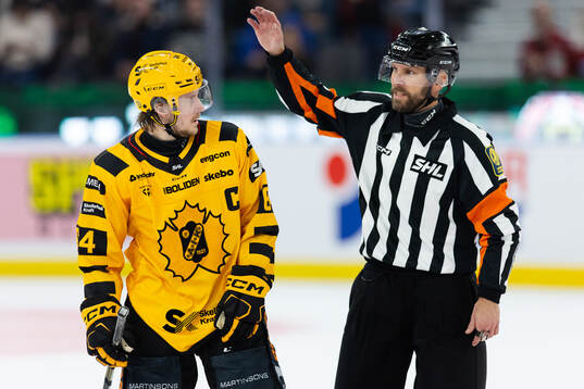 Skellefteås Jonathan Pudas och domare Marcus Linde