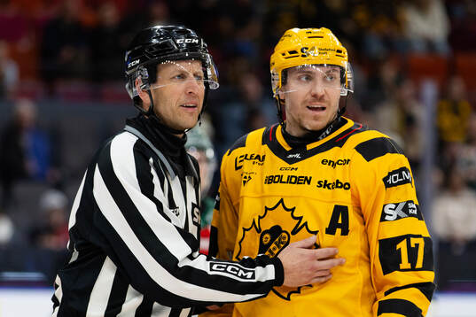 Linjedomare Rickard Nilsson och Skellefteås Pär Lindholm