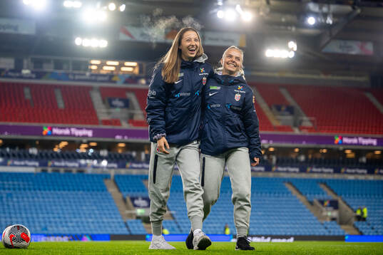 Goalkeeper Cecilie Fiskerstrand and Emilie Woldvik of Norway