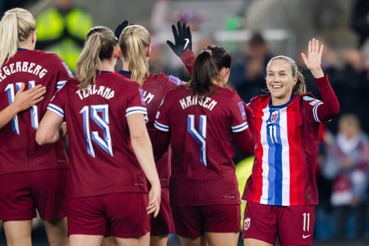 Guro Reiten of Norway celebrates the 1-0 goal