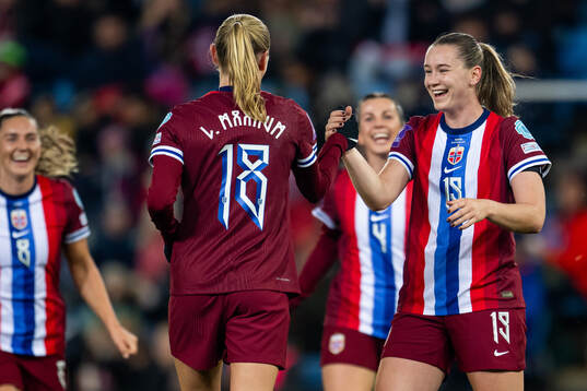 Frida Maanum of Norway celebrates with teammate Elisabeth