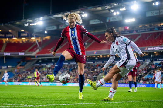 Ada Hegerberg of Norway and Arbenita Curraj of Albania