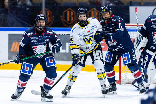 Linköpings Emmy Alasalmi och Savine Wielenga mot HV71s