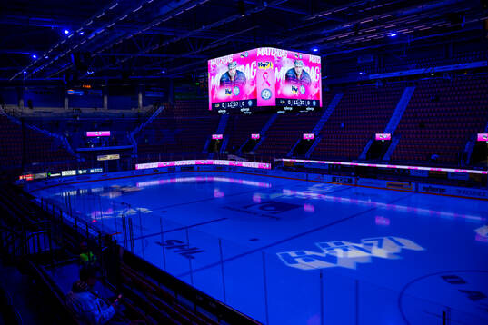 Mediakuben visar HV71s och Leksands klubbmärken