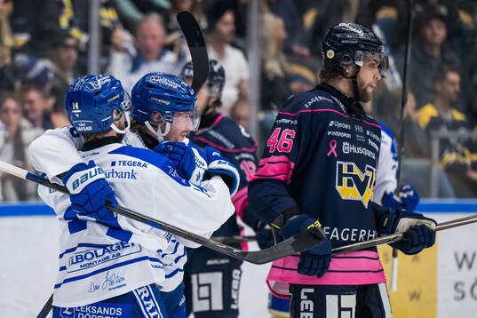 Leksands Oskar Lang och Justin Glenn Kloos jublar