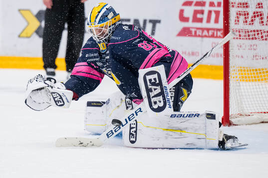 HV71s målvakt Frederik Dichow med en räddning i