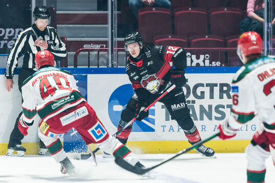 Malmö Redhawks Linus Öberg och Modos David Bernhardt