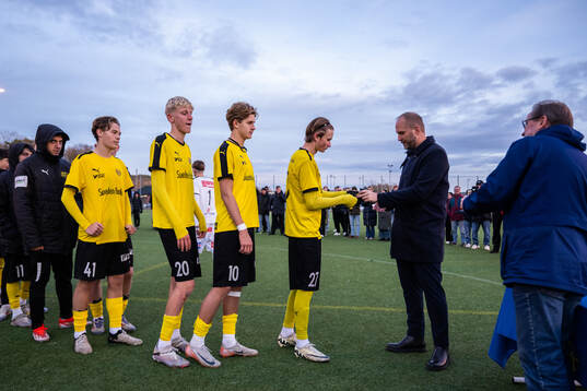 Mjällbys Wilmer Kloow, Alex Malmström, Elias Johnsson och