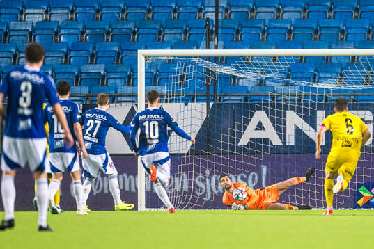 Nikita Haikin of Bodø/Glimt saves a penalty kick