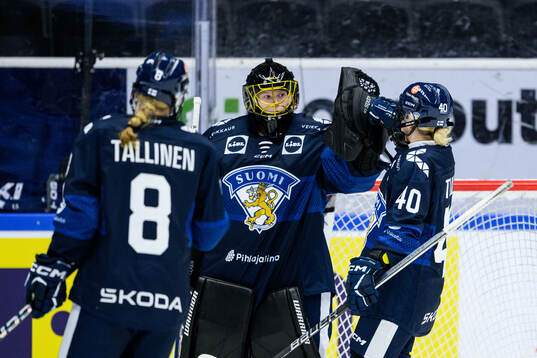 Goalkeeper Salla Sivula of Finland celebrates