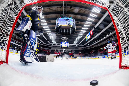 goaltender Ebba Svensson Träff of Sweden looks dejected