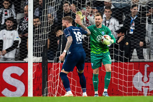 Pontus Jansson and goalkeeper Ricardo Friedrich of Malmö FF