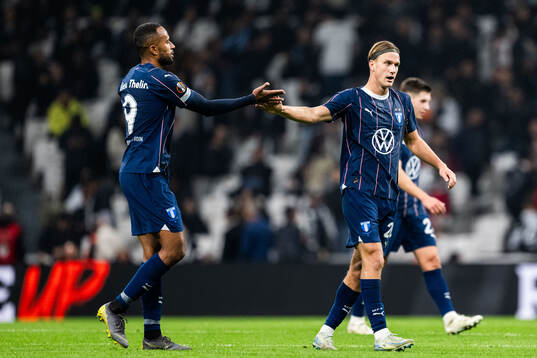 Isaac Kiese Thelin and Erik Botheim of Malmö FF