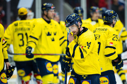Oskar Lang of Sweden looks dejected