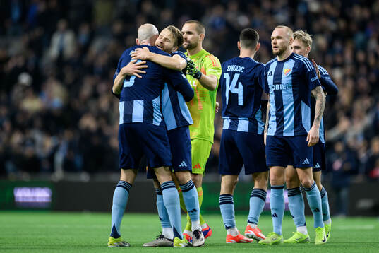 Marcus Danielson and Jacob Larsson of Djurgården celebrate