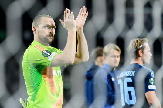 Goalkeeper Oscar Jansson of Djurgården celebrates
