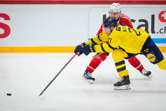 Mattias Norlinder of Sweden and Denis Malgin of Switzerlanda