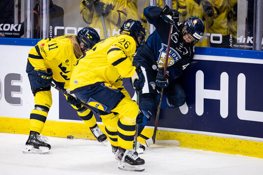 Josefin Bouveng and Hanna Olsson of Sweden against Aino