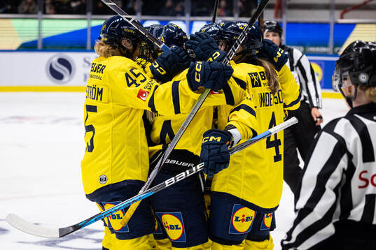 Players from Sweden embrace