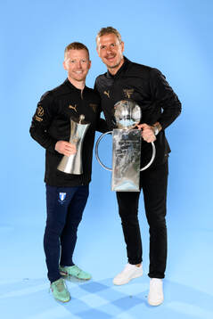 Malmö FFs Anders Christiansen och målvakt Johan Dahlin
