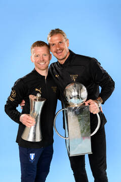 Malmö FFs Anders Christiansen och målvakt Johan Dahlin