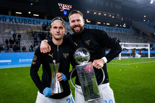 Malmö FFs Erik Botheim och Pontus Jansson jublar med