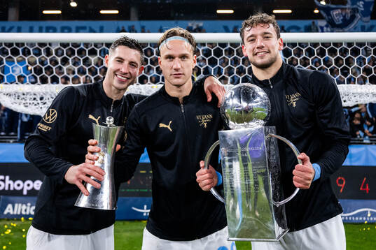 Malmö FFs Lasse Berg Johnsen, Erik Botheim och Colin